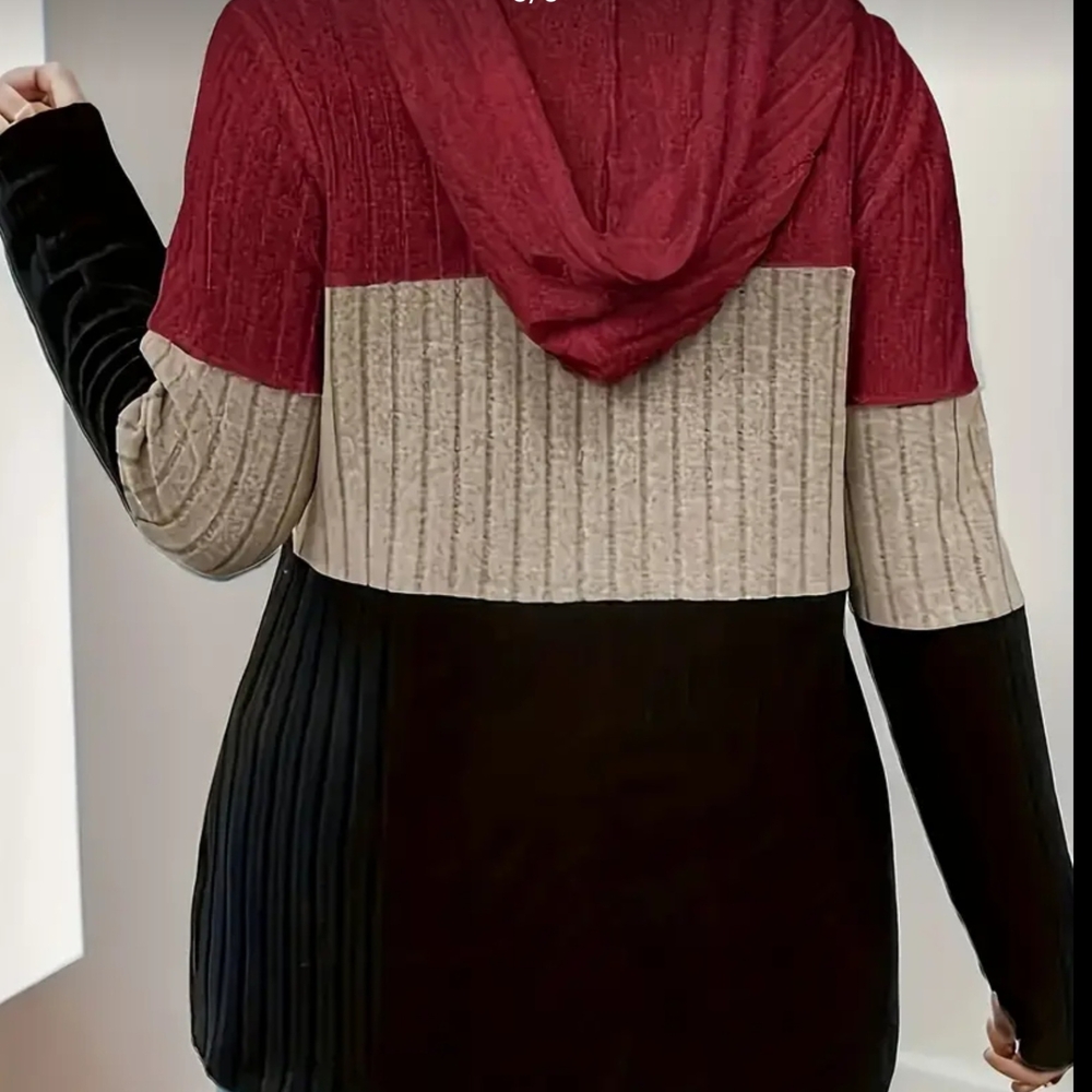 Red and Cream Colorblock Cardigan Sweater